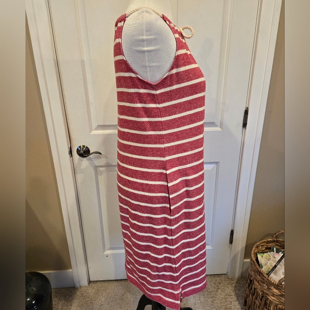 Red and White Striped Sleeveless Terry Cloth Dress - Picture 3 of 9